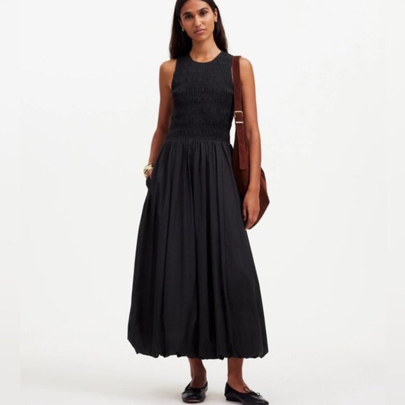 Madewell Dresses & Skirts - Madewell The Melody Bubble-Hem Smocked Midi Dress in Poplin Size Large